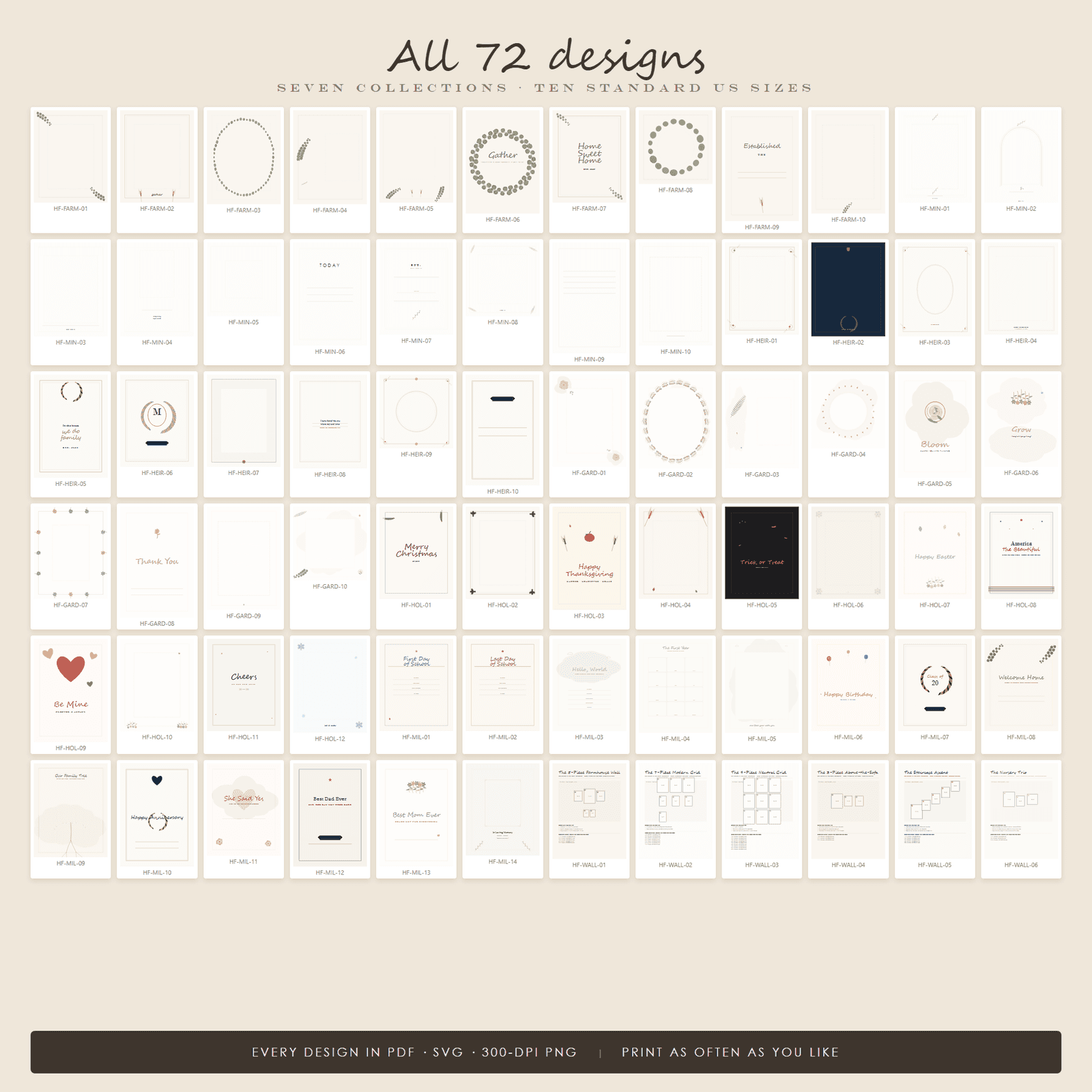 Printable Frame Mat Bundle — 72 Designs, 7 Collections, US Sizes 4x6 to 16x20 | Instant Download