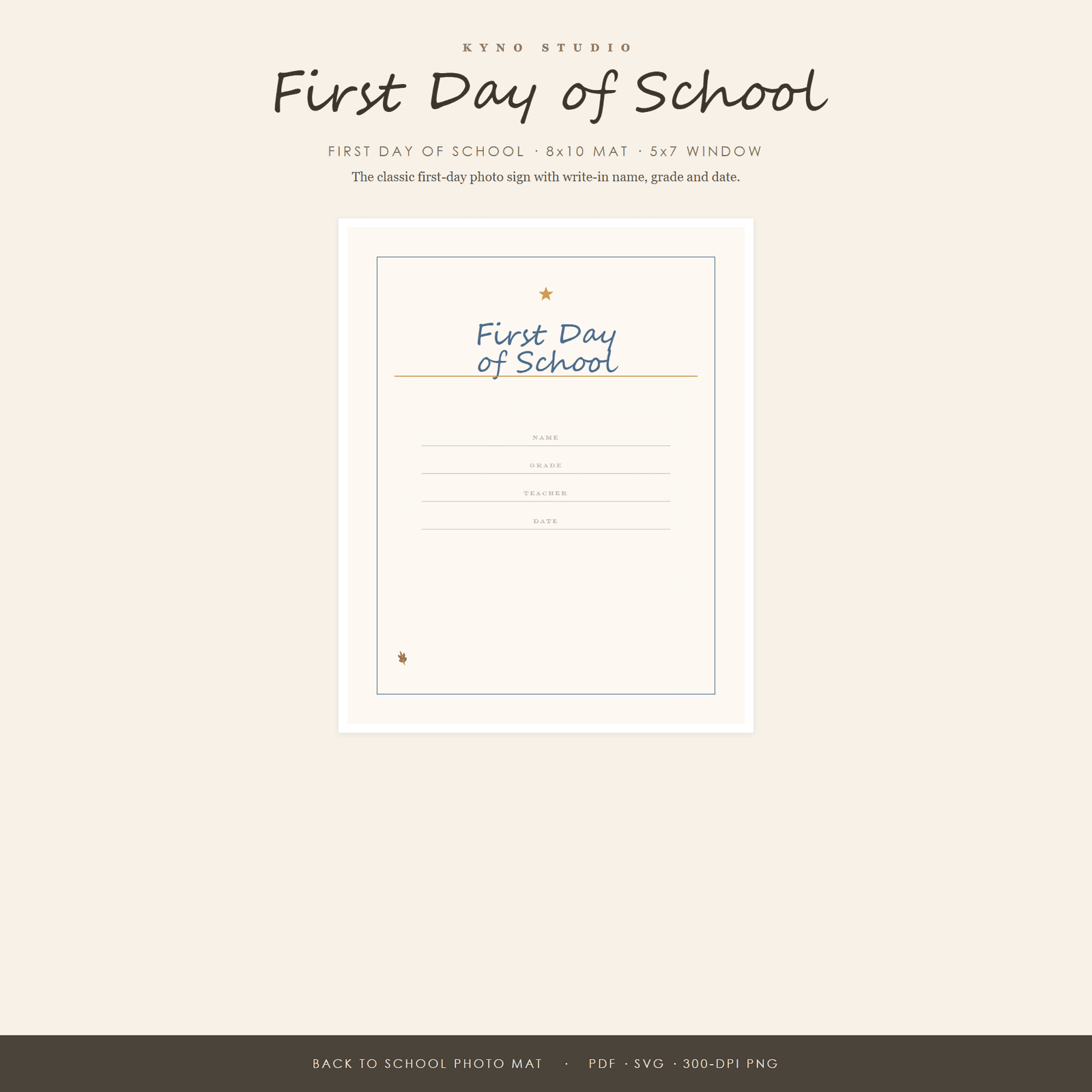 First Day of School Frame Mat Printable — 8x10 Mat with 5x7 Window | Back to School Photo Prop | Instant Download — preview 1