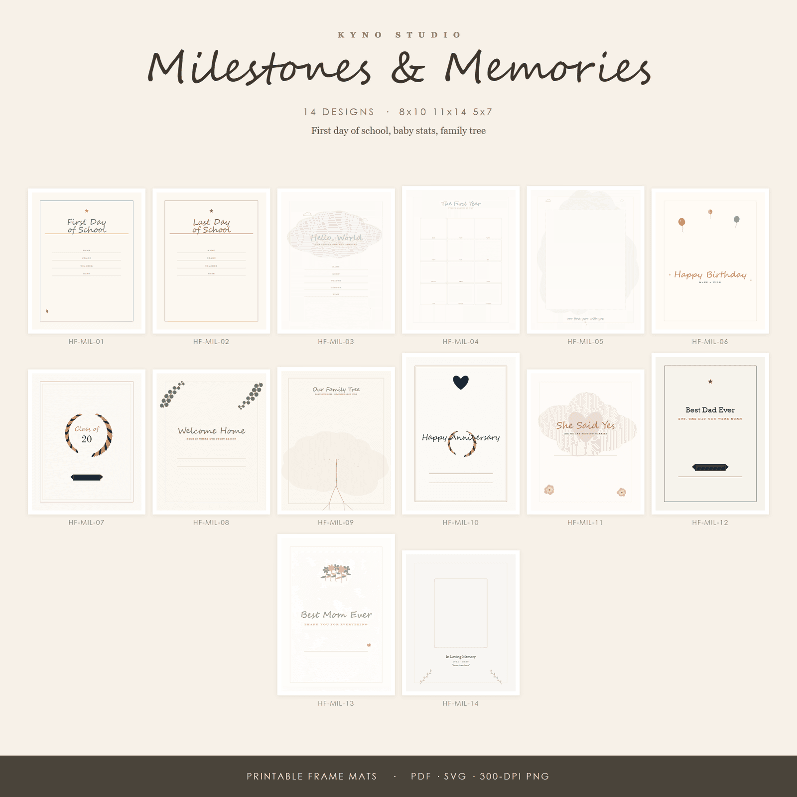 Milestones & Memories Frame Mat Printable Set — 10 Photo Mats & Inserts, US Sizes 4x6 to 16x20 | Instant Download — preview 1