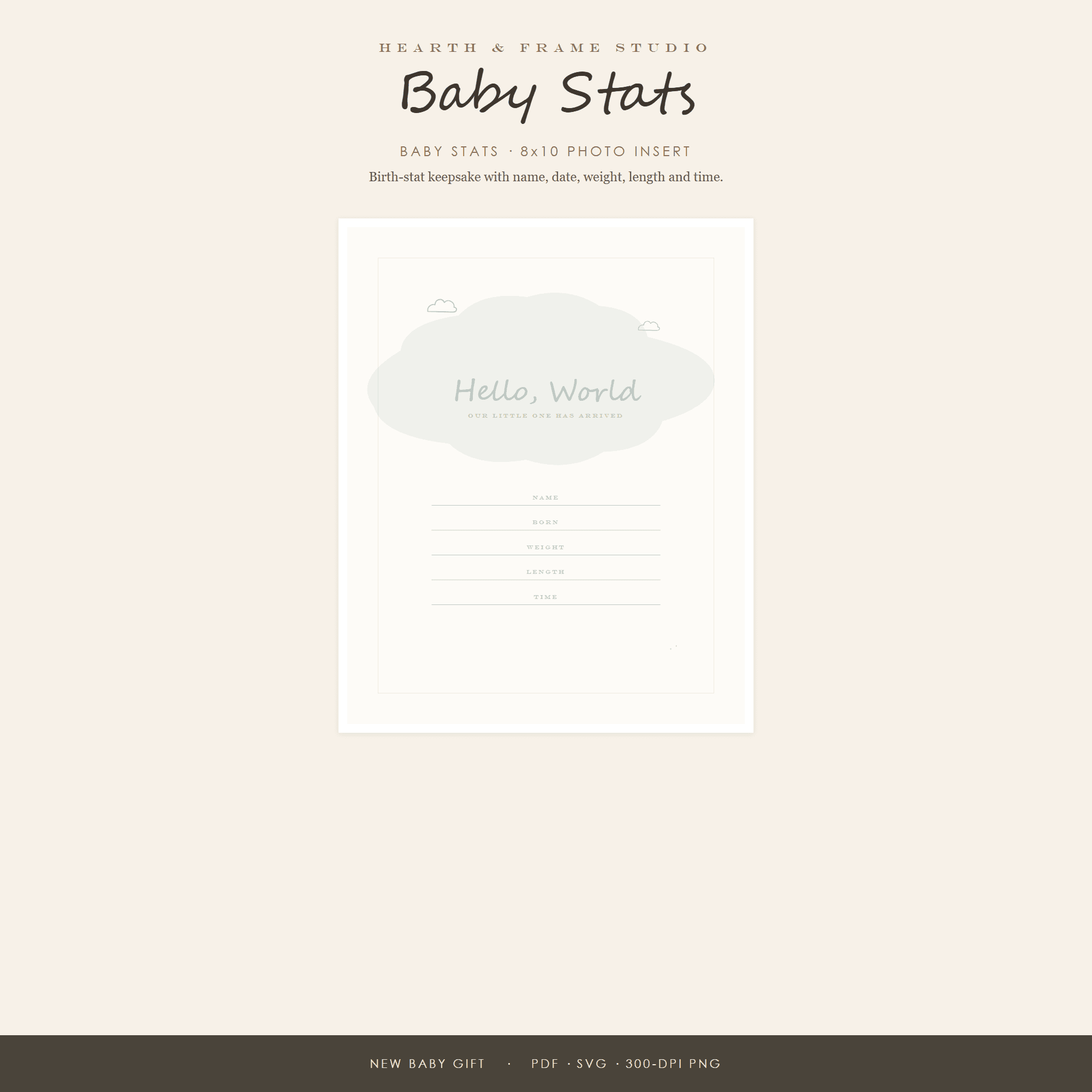 Baby Stats Printable — 8x10 Birth Announcement Photo Insert | New Baby Gift & Nursery Wall Art | Instant Download — preview 1