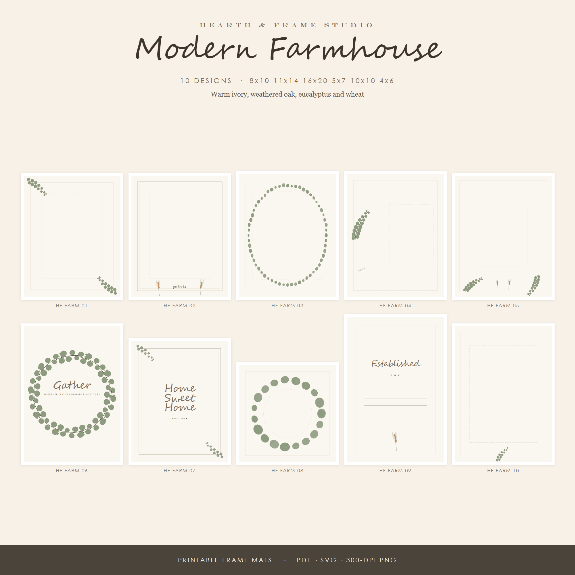 Modern Farmhouse Frame Mat Printable Set — 10 Photo Mats & Inserts, US Sizes 4x6 to 16x20 | Instant Download — preview 1