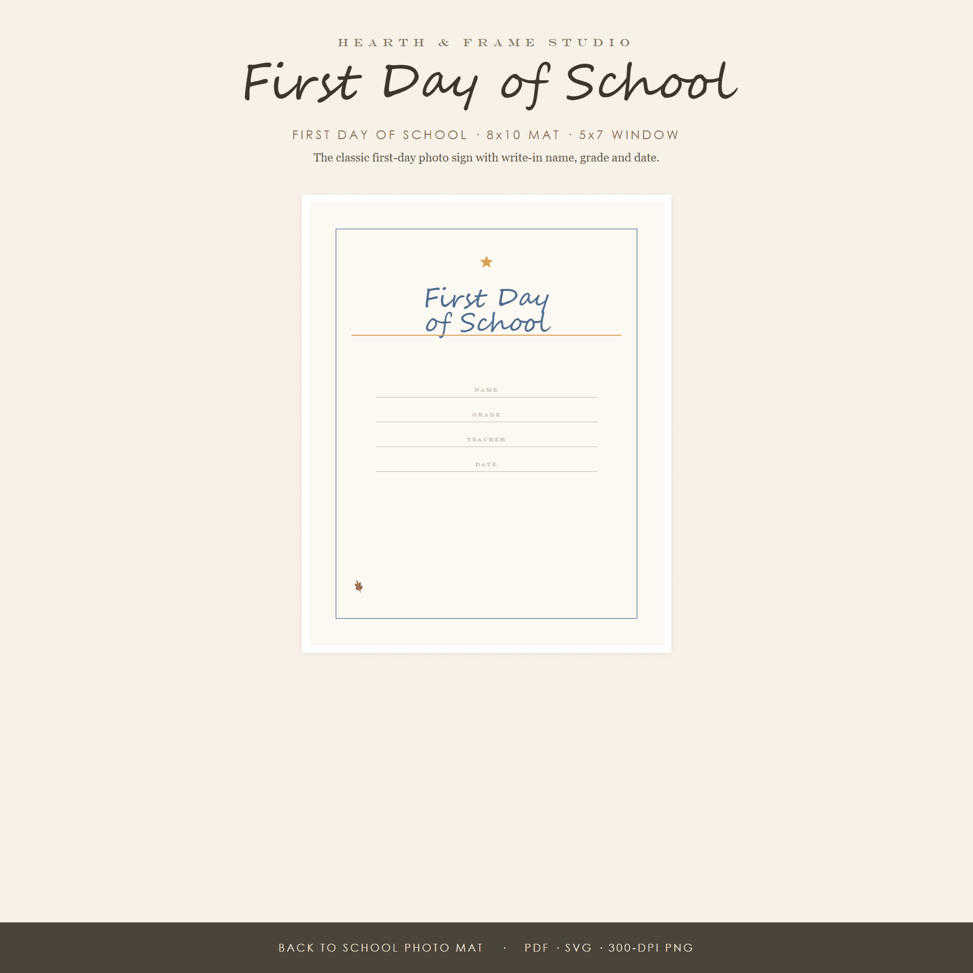 First Day of School Frame Mat Printable — 8x10 Mat with 5x7 Window | Back to School Photo Prop | Instant Download — preview 1