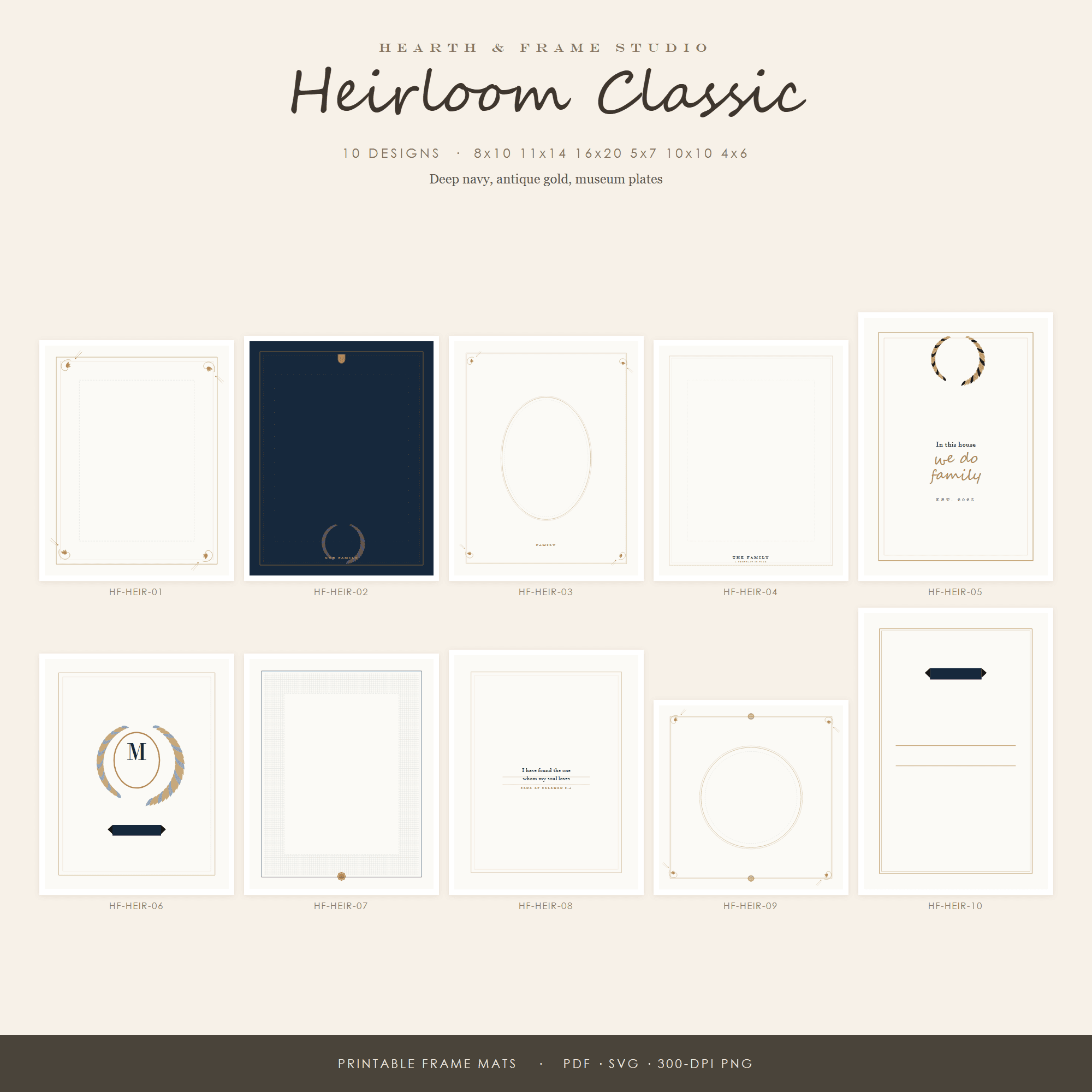 Heirloom Classic Frame Mat Printable Set — 10 Photo Mats & Inserts, US Sizes 4x6 to 16x20 | Instant Download — preview 1