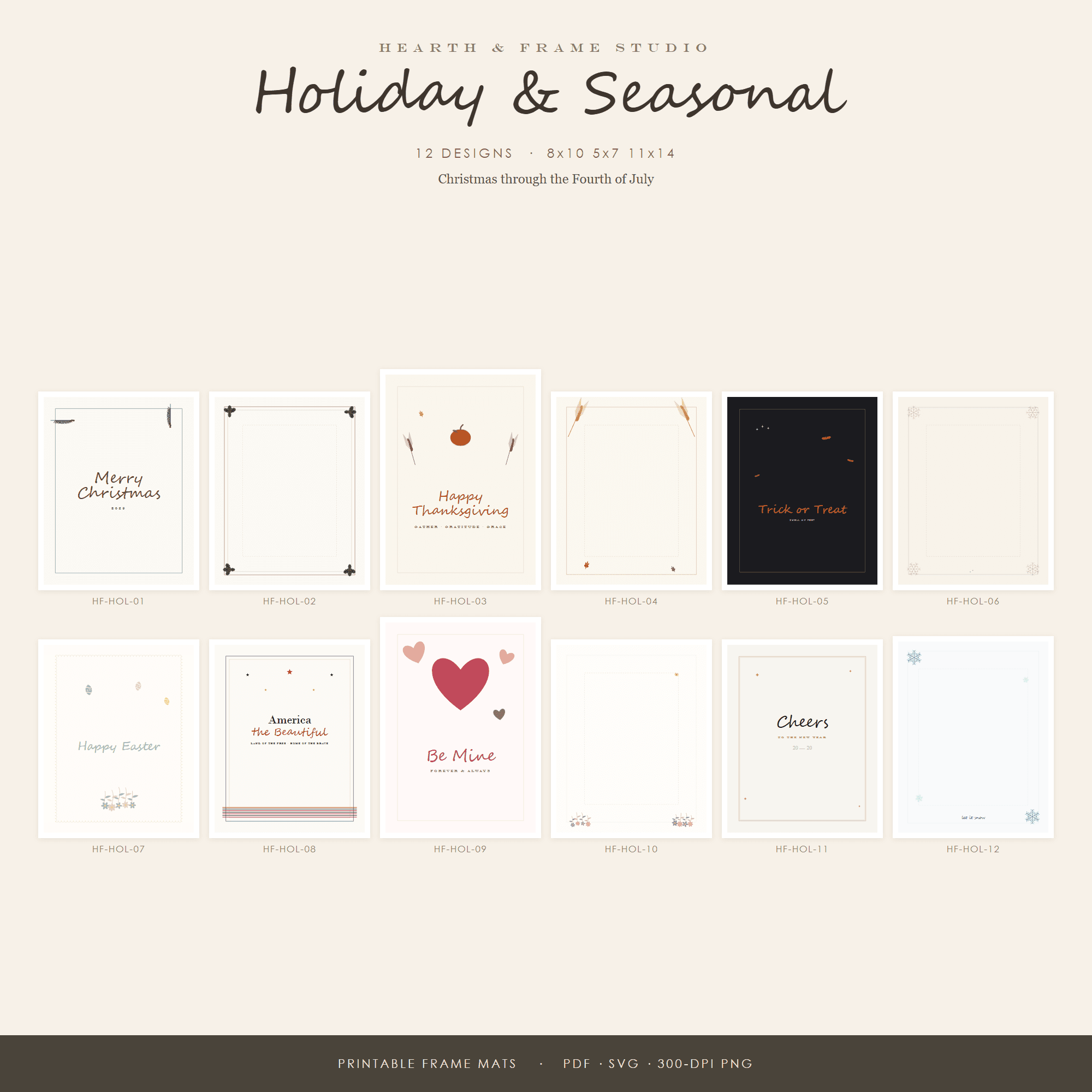 Holiday & Seasonal Frame Mat Printable Set — 10 Photo Mats & Inserts, US Sizes 4x6 to 16x20 | Instant Download — preview 1