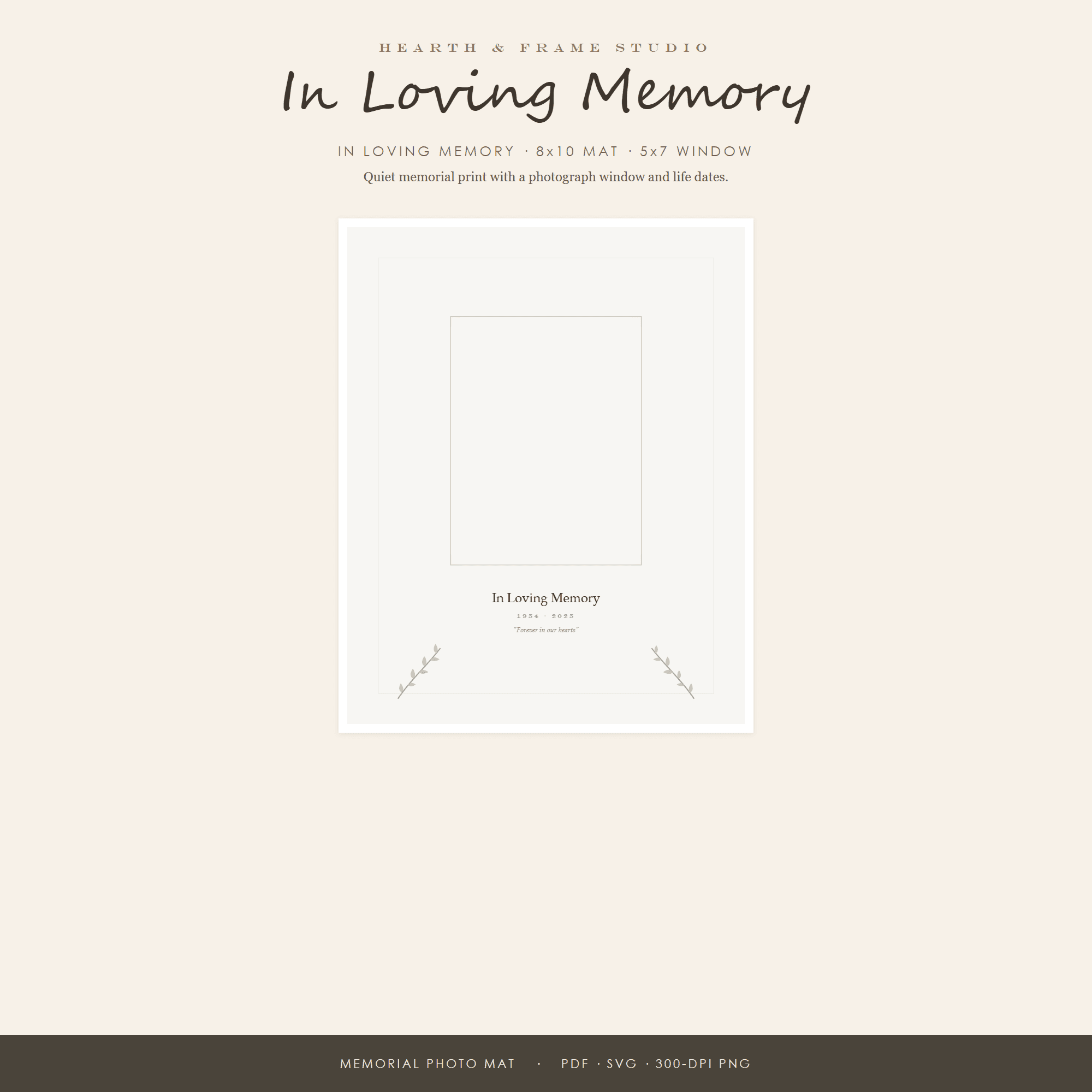 In Loving Memory Frame Mat Printable — 8x10 Memorial Photo Mat with 5x7 Window | Sympathy Gift | Instant Download — preview 1