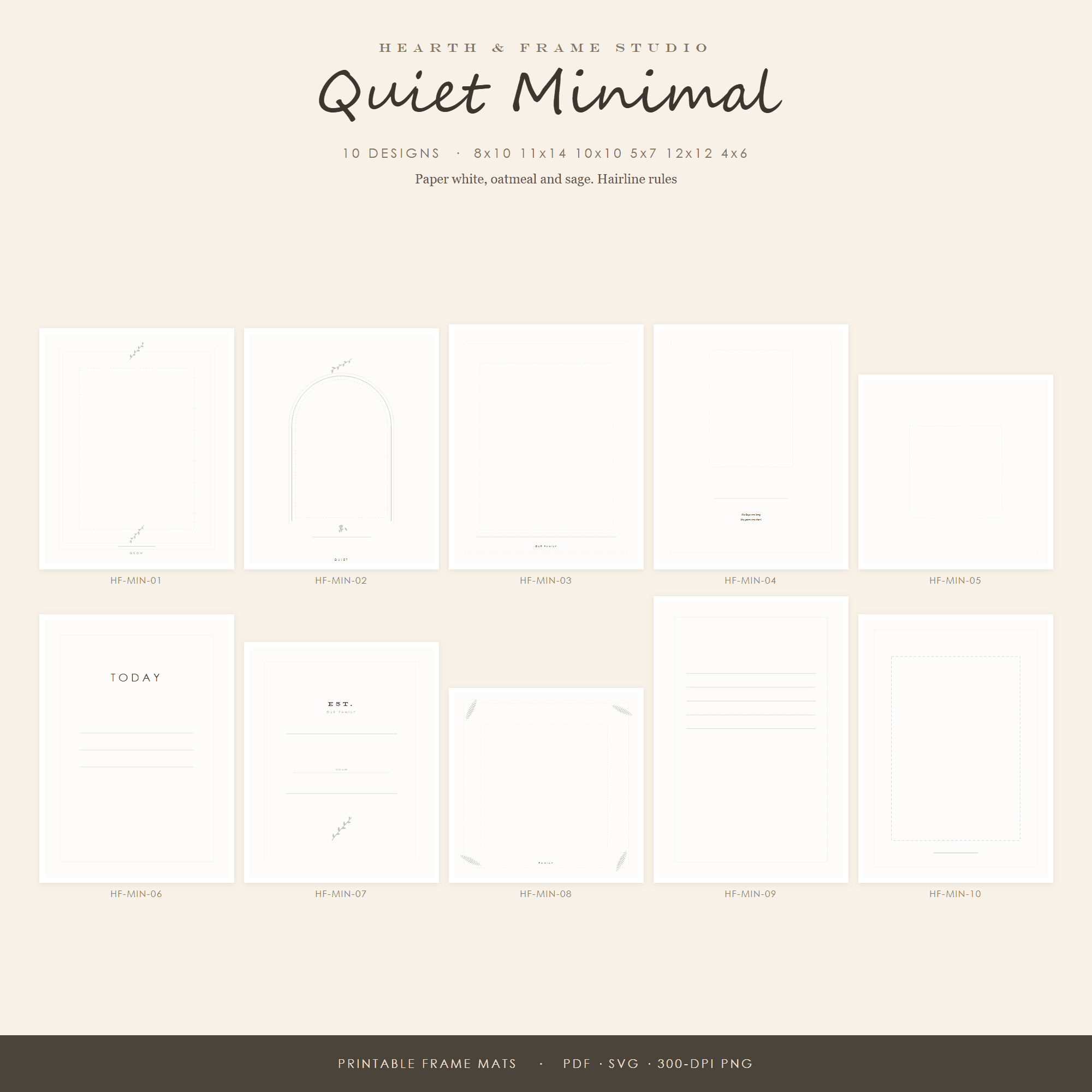 Quiet Minimal Frame Mat Printable Set — 10 Photo Mats & Inserts, US Sizes 4x6 to 16x20 | Instant Download — preview 1