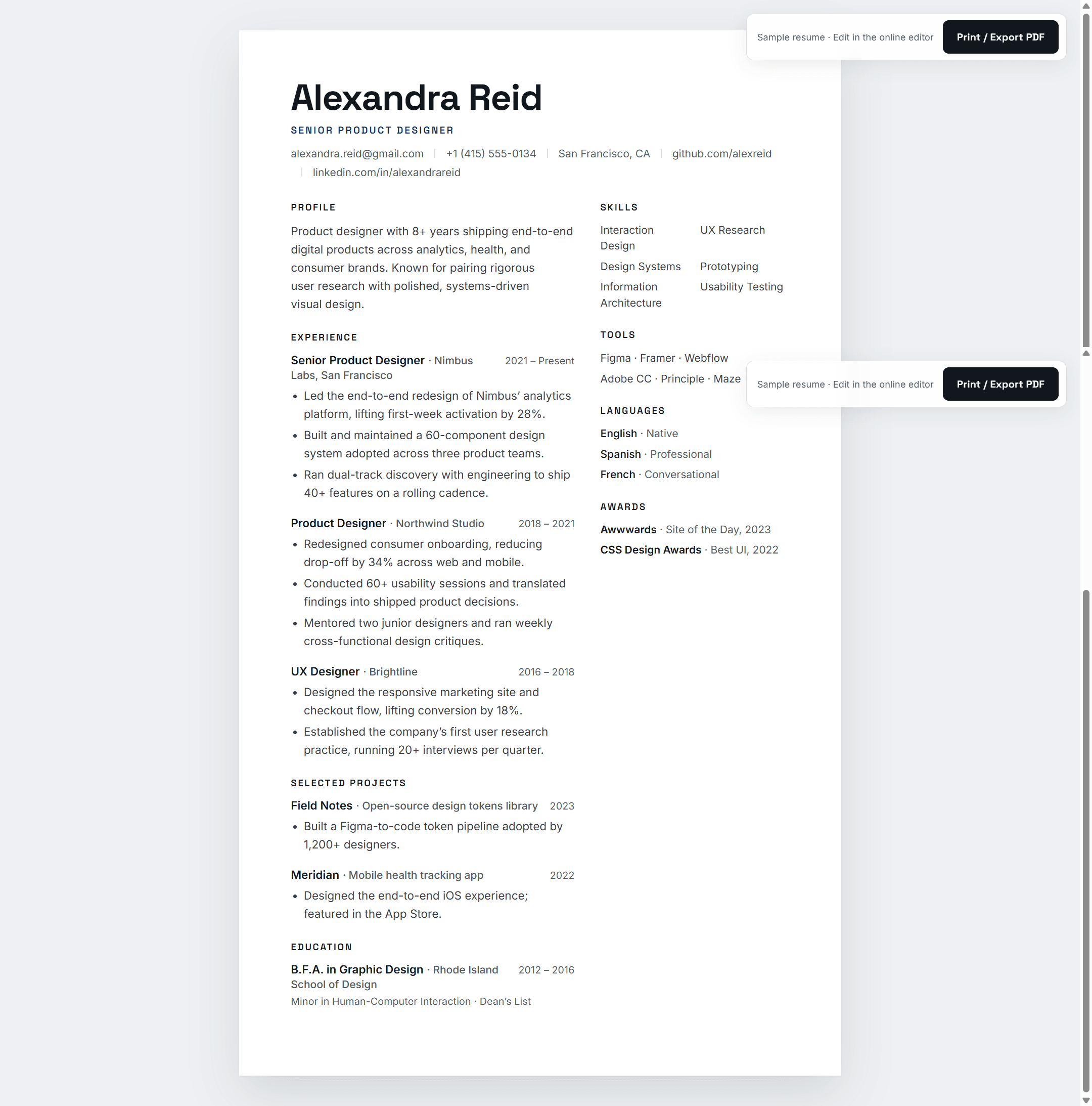 Modern Two-Column Resume Template — Editable A4 CV