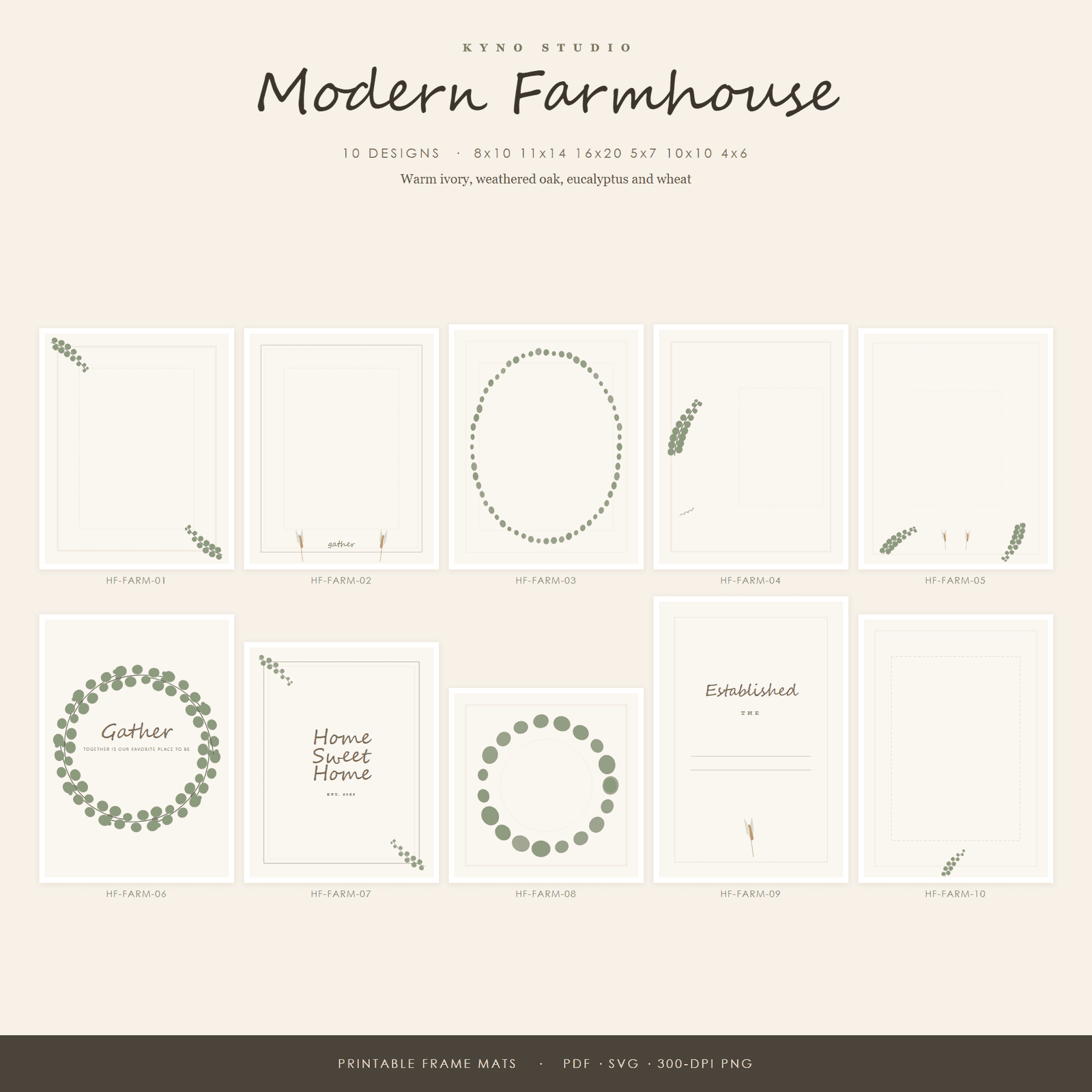 Modern Farmhouse Frame Mat Printable Set — 10 Photo Mats & Inserts, US Sizes 4x6 to 16x20 | Instant Download
