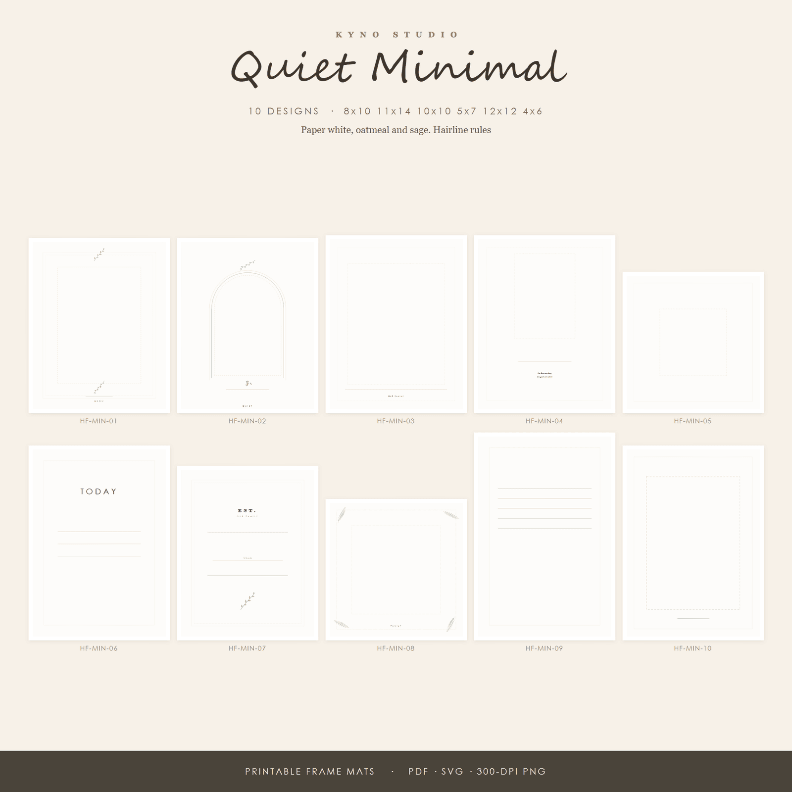 Quiet Minimal Frame Mat Printable Set — 10 Photo Mats & Inserts, US Sizes 4x6 to 16x20 | Instant Download